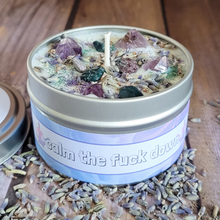 Load image into Gallery viewer, Funny saying soy wax candle scented lavender vanilla with amethyst 
